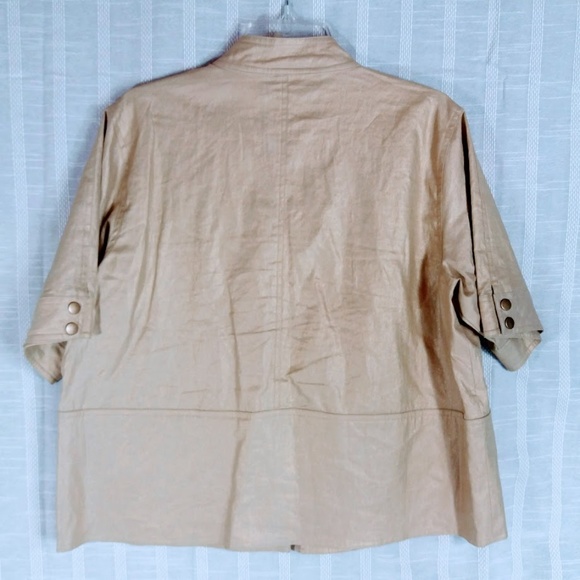 Chico's Gold Waxed Linen Jacket Blazer 2 Large 12 - Picture 6 of 6